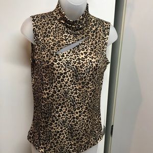 leopard design high neck peep front cut out top
